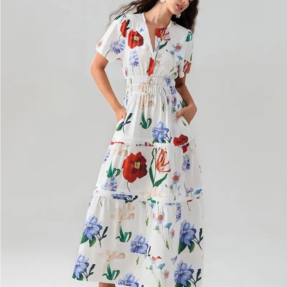 NWT Anthropologie Somerset Cream Floral Maxi Dress Sz XS - Picture 2 of 7